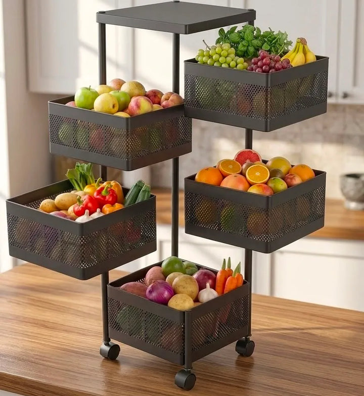Multi-Tier Metal Vegetable Storage Rack with Wheels | Kitchen Organizer | 3,4,5 Tier