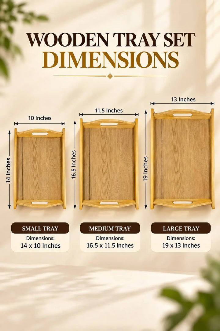 Natural Wooden Serving Tray Set with Handles — Simple Natural Finish (Set of 3)