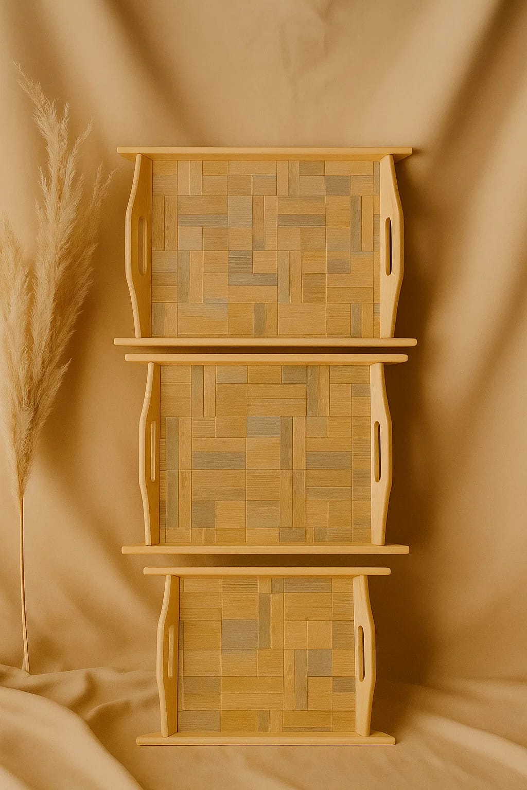 Wooden box design tray three sizes natural wood Pakistan