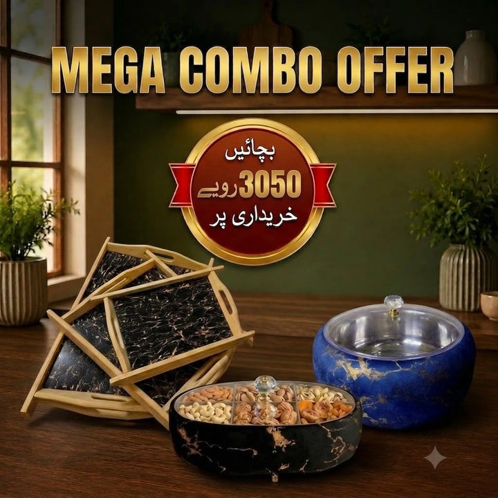 Velvet Steel Bowl Hotpot, Dry Fruit Box & Wooden Tray Set — Premium 3-in-1 Bundle