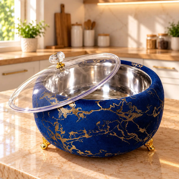 Turkish Velvet Steel Bowl Hotpot with Glass Lid — Premium Serving Hotpot for Home and Gifting