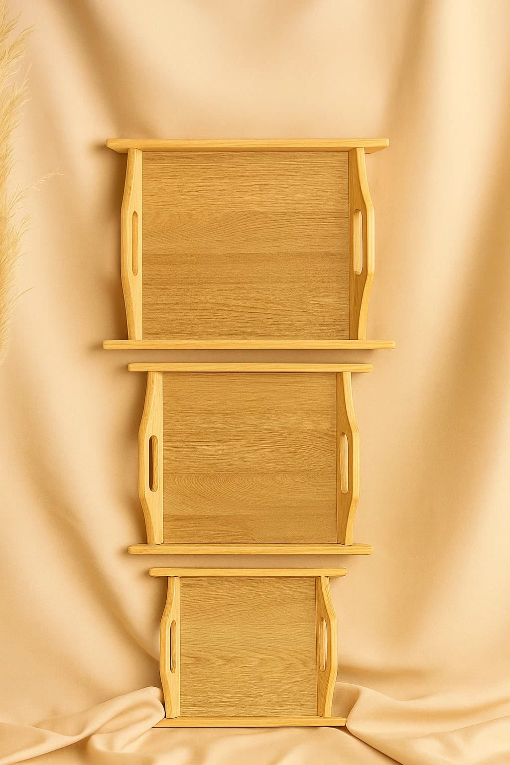 Natural Wooden Serving Tray Set with Handles – Minimalist Home & Kitchen Décor