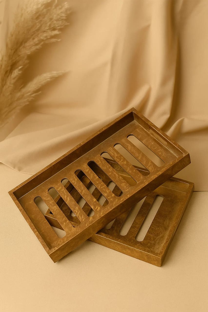 Handcrafted Decorative Catchall Tray with Slotted Design - With Acrylic Sheet