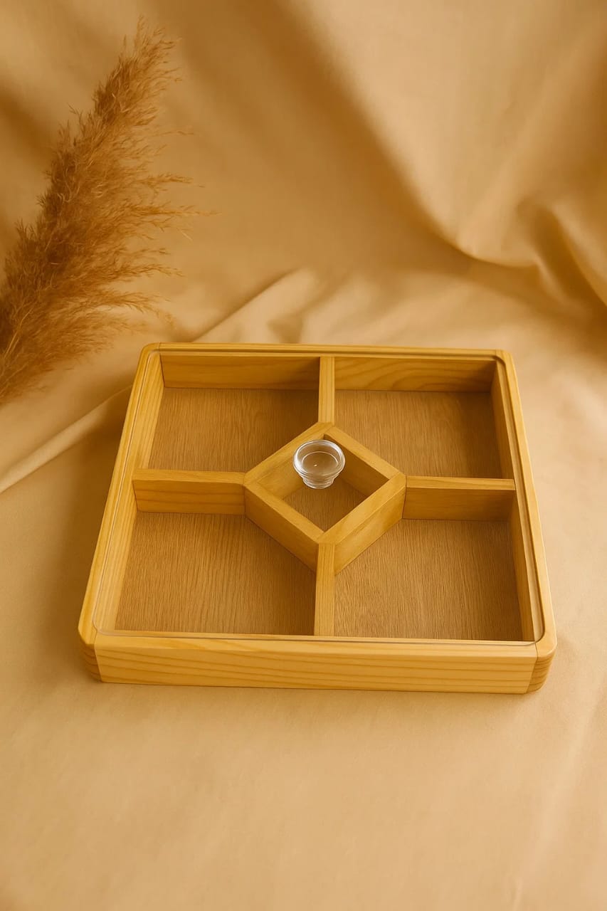 Natural Wooden Dry Fruit & Snack Box – With Acrylic Cover"
