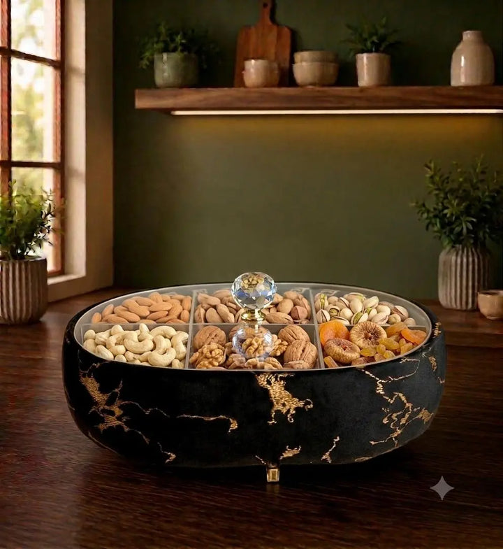 Luxury Marble-Inspired Oval Dry Fruit Box with Glass Lid — Premium Serving and Gifting Piece