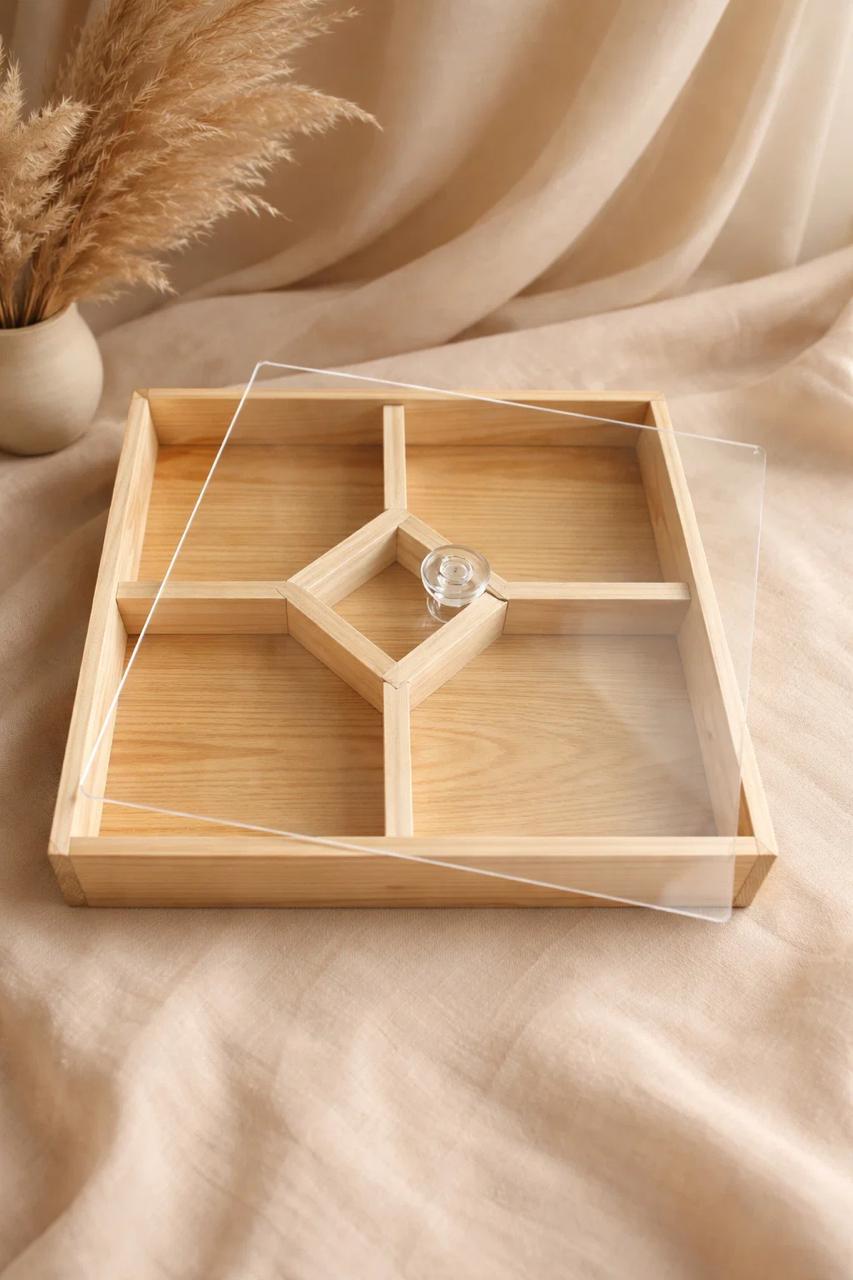 Wooden dry fruit box compartments acrylic lid Pakistan