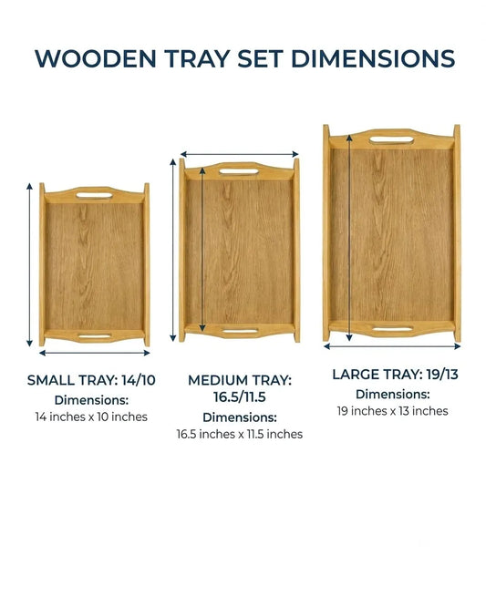 Natural Wooden Serving Tray Set with Handles — Simple Natural Finish (Set of 3)