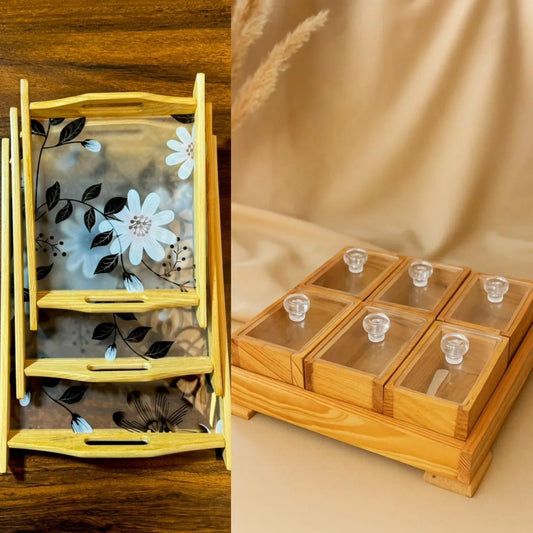 WOODEN ACRYLIC TRAY - 6 PIECE SPICE RACK