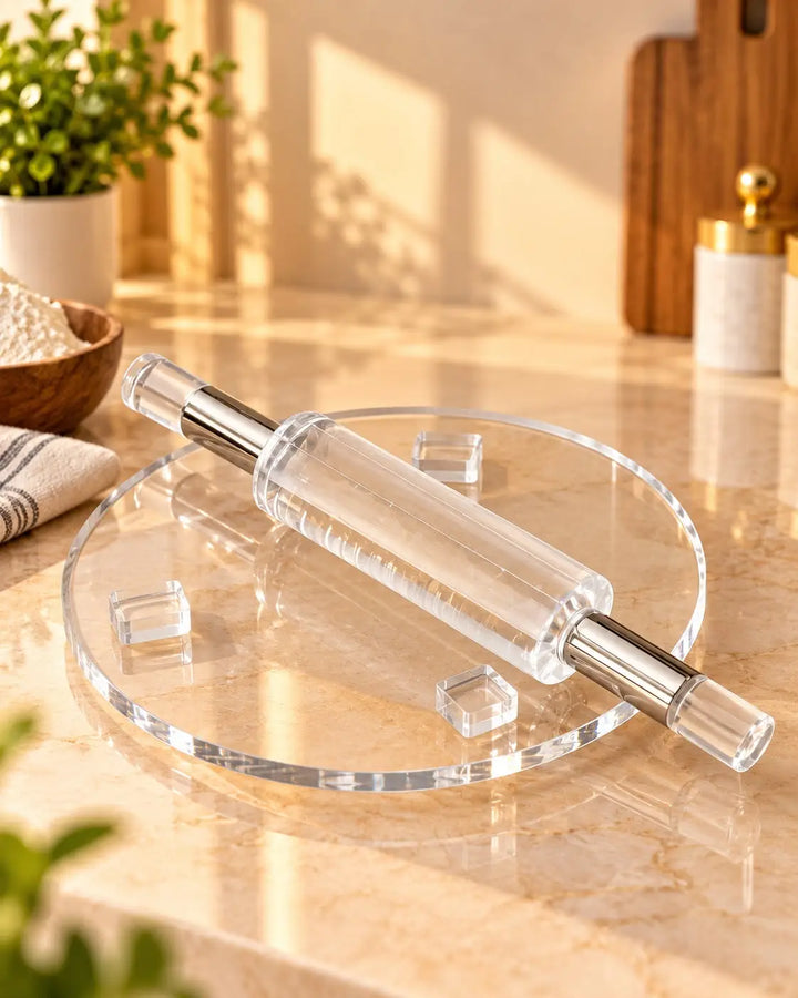 Crystal Acrylic Rolling Pin with Matching Board — Non-Stick Roti Rolling Set