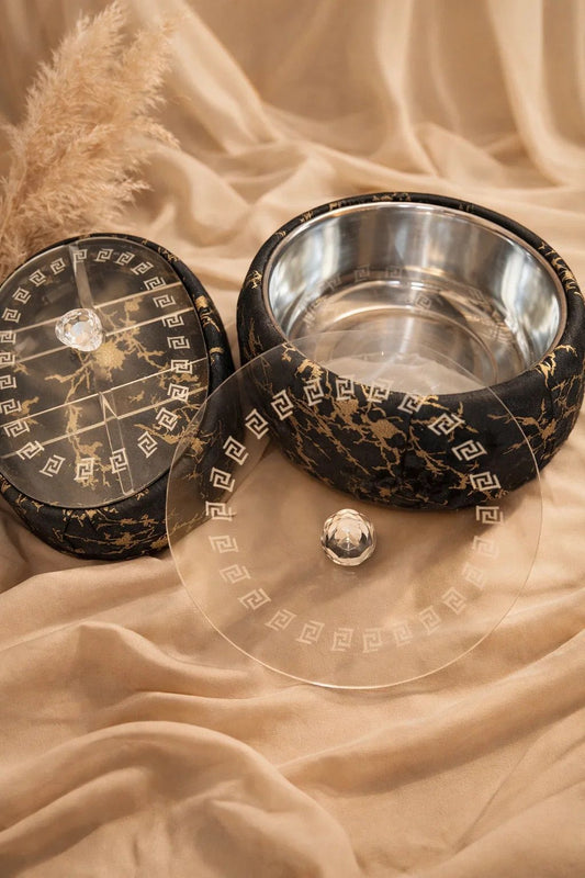 Matching velvet steel bowl hotpot and dry fruit box bundle Pakistan