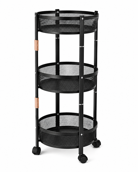 3-Tier Foldable Metal Storage Trolley with Wheels – Space Saving Organizer Rack