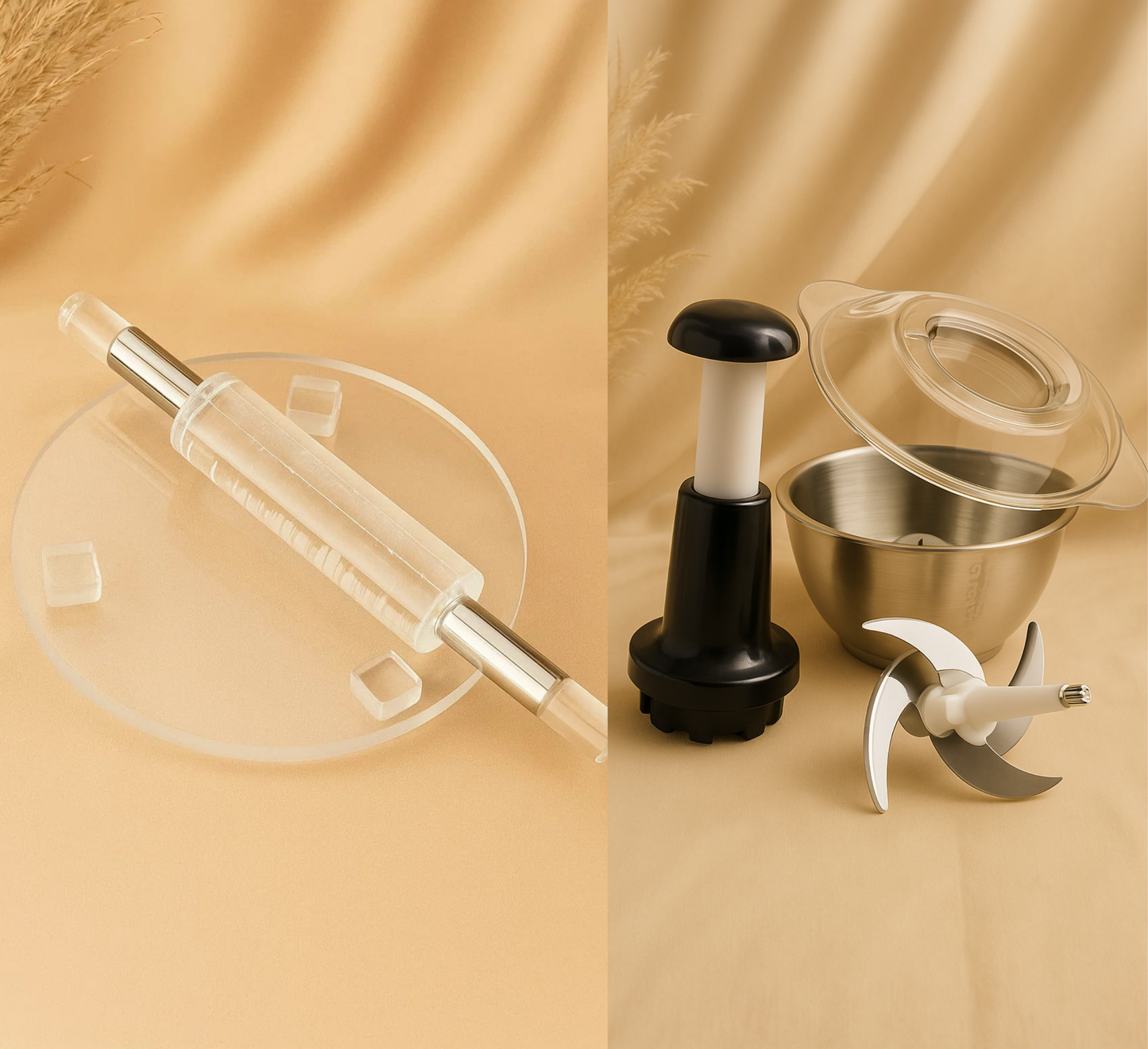 Crystal acrylic rolling pin board and manual hand chopper bundle Pakistan