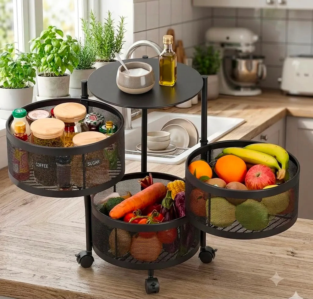 Multi-Tier Metal Vegetable Storage Rack with Wheels | Kitchen Organizer | 3,4,5 Tier