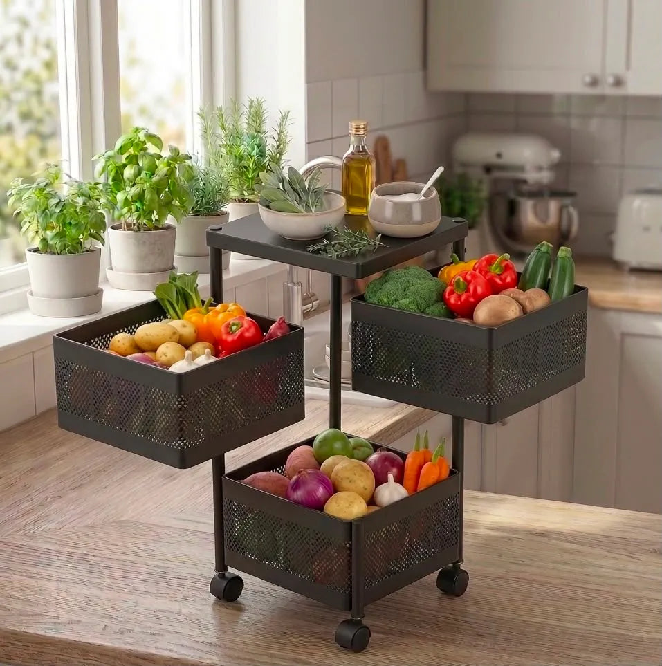 Multi-Tier Metal Vegetable Storage Rack with Wheels | Kitchen Organizer | 3,4,5 Tier
