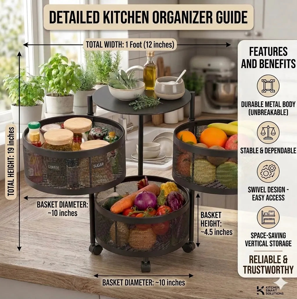 Multi-Tier Metal Vegetable Storage Rack with Wheels | Kitchen Organizer | 3,4,5 Tier