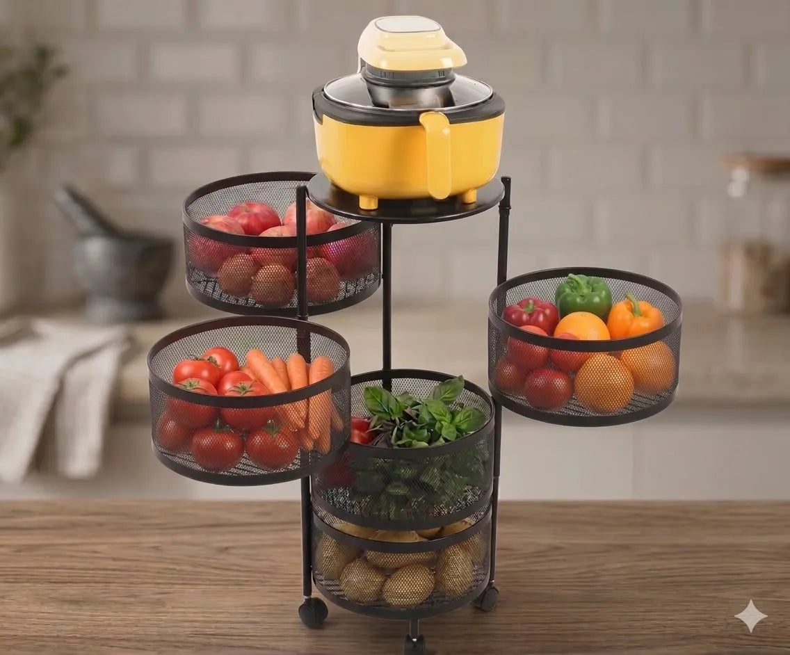 Multi-Tier Metal Vegetable Storage Rack with Wheels | Kitchen Organizer | 3,4,5 Tier