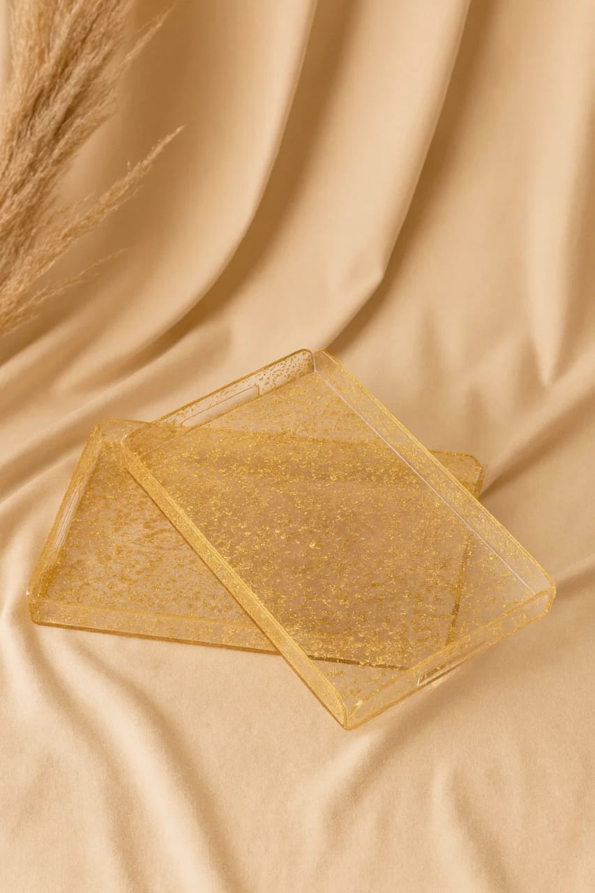 Luxury golden acrylic tray set medium and large two piece Pakistan