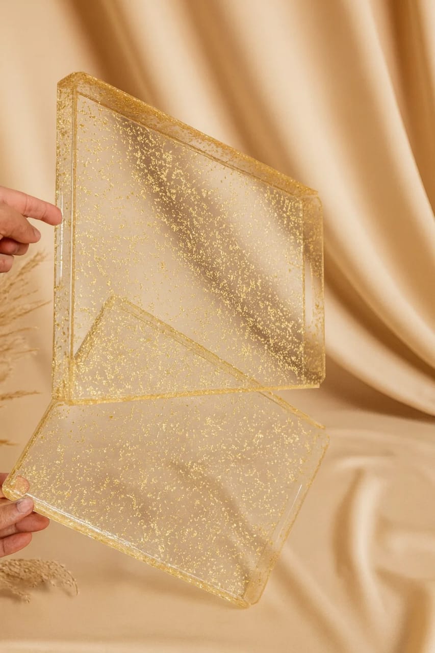 Premium gold acrylic serving tray set home decor Pakistan