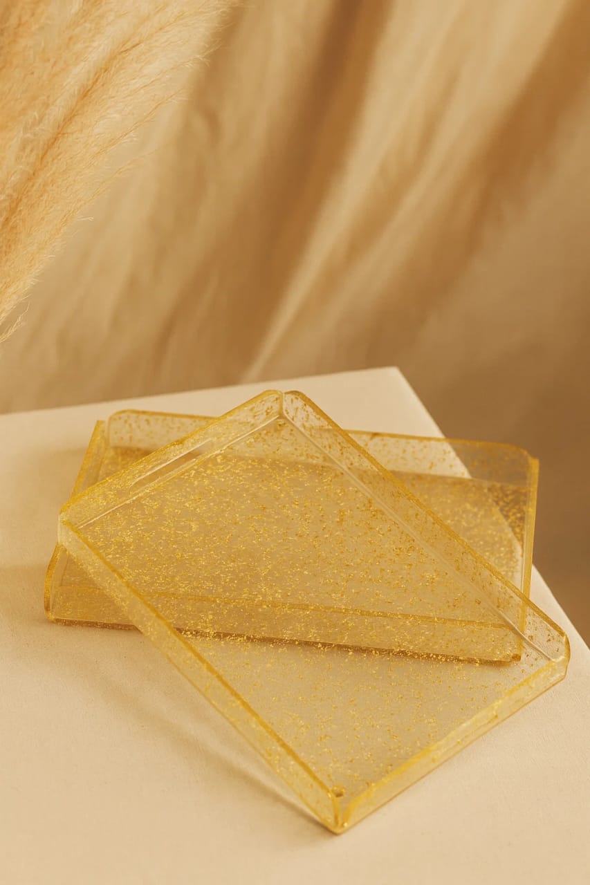 Golden acrylic tray set display serving piece Pakistan