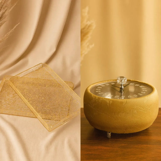 STEEL BOWL HOTPOT - LUXURY GOLDEN ACRYLIC TRAY SET