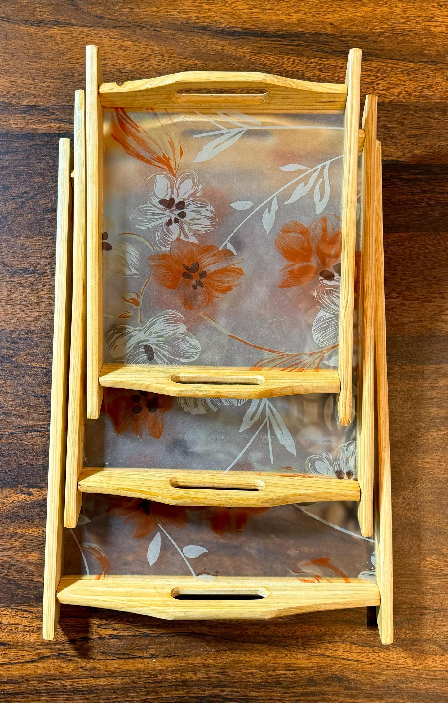 Orange white flower wooden acrylic tray set Pakistan kitchen