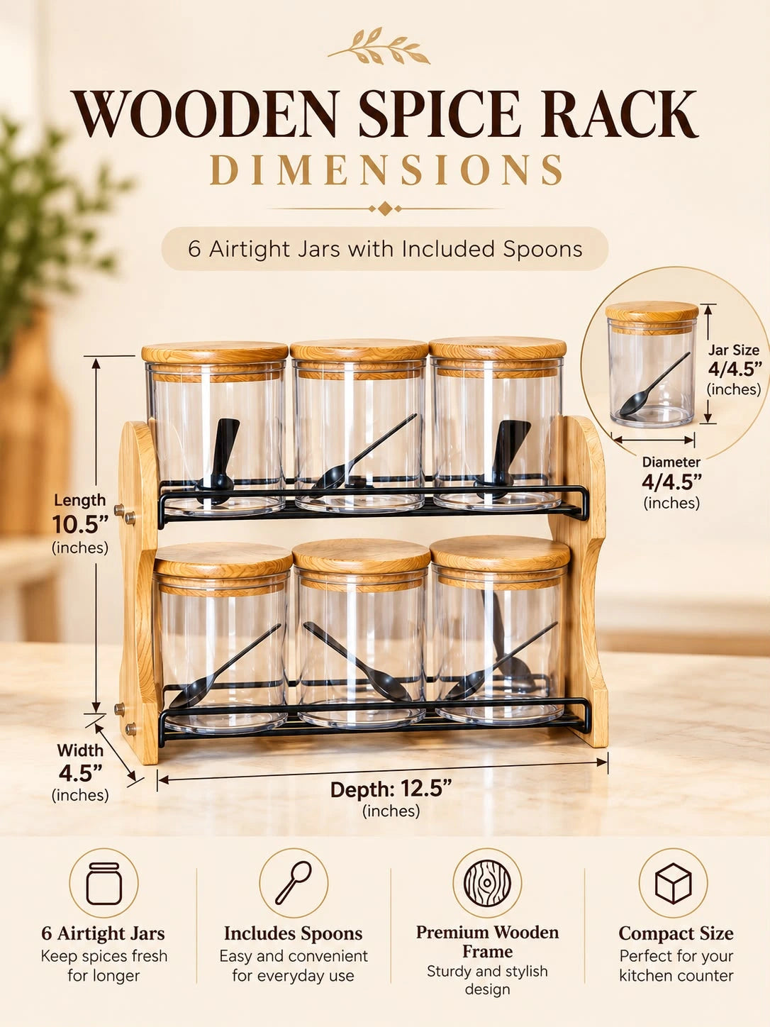 Wooden Kitchen & Home Organizer Combo – Tissue Box, Spice Rack & Storage Basket