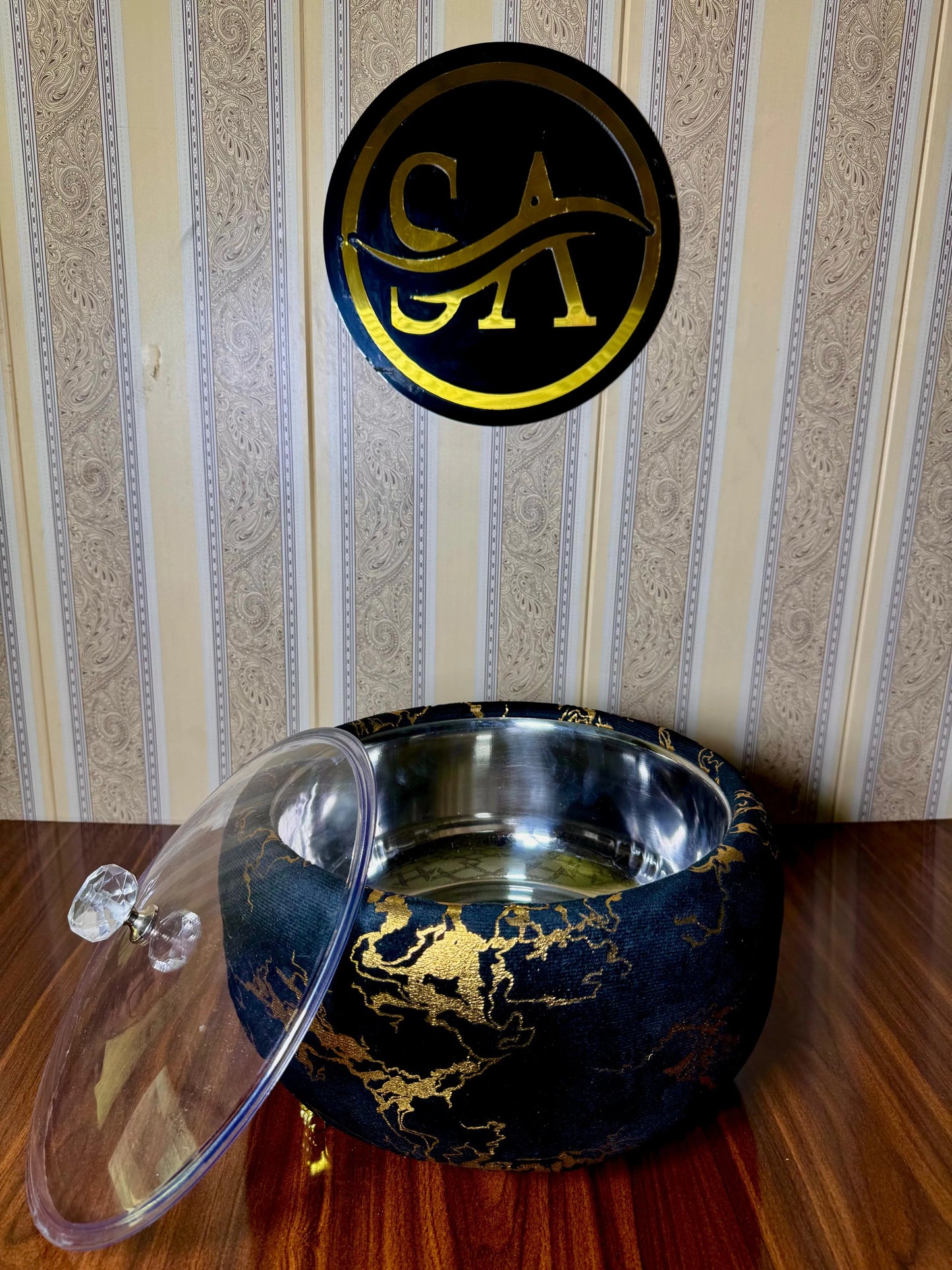  Turkish velvet steel bowl hotpot black colour with gold accent Pakistan