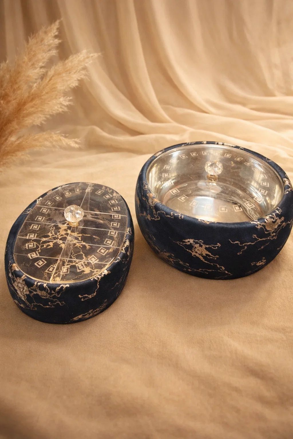 Coordinated velvet hotpot dry fruit box blue Pakistan