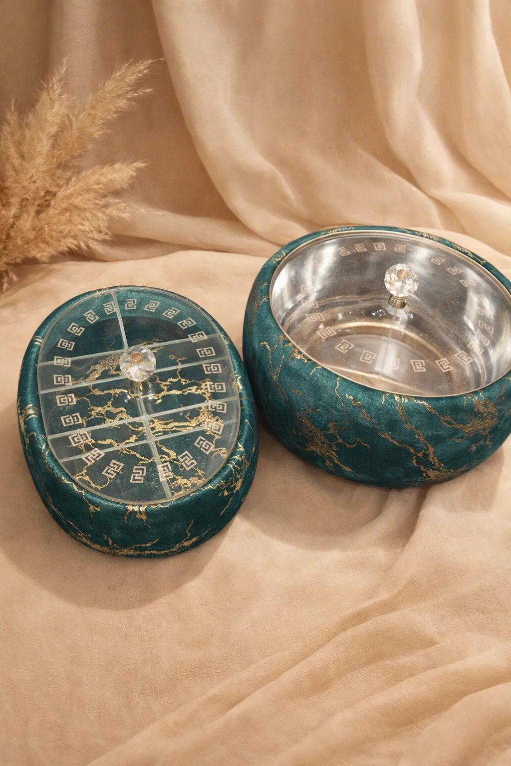 Coordinated velvet hotpot dry fruit box Dark Teal Pakistan