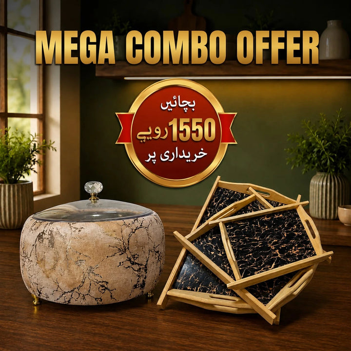 Wooden Tray Set & Turkish Velvet Steel Bowl Hotpot Bundle