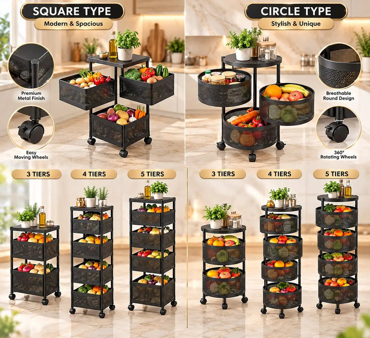 3-Tier Fruit Basket & Vegetable Basket Rack Combo – 3 Tier Kitchen Organizer