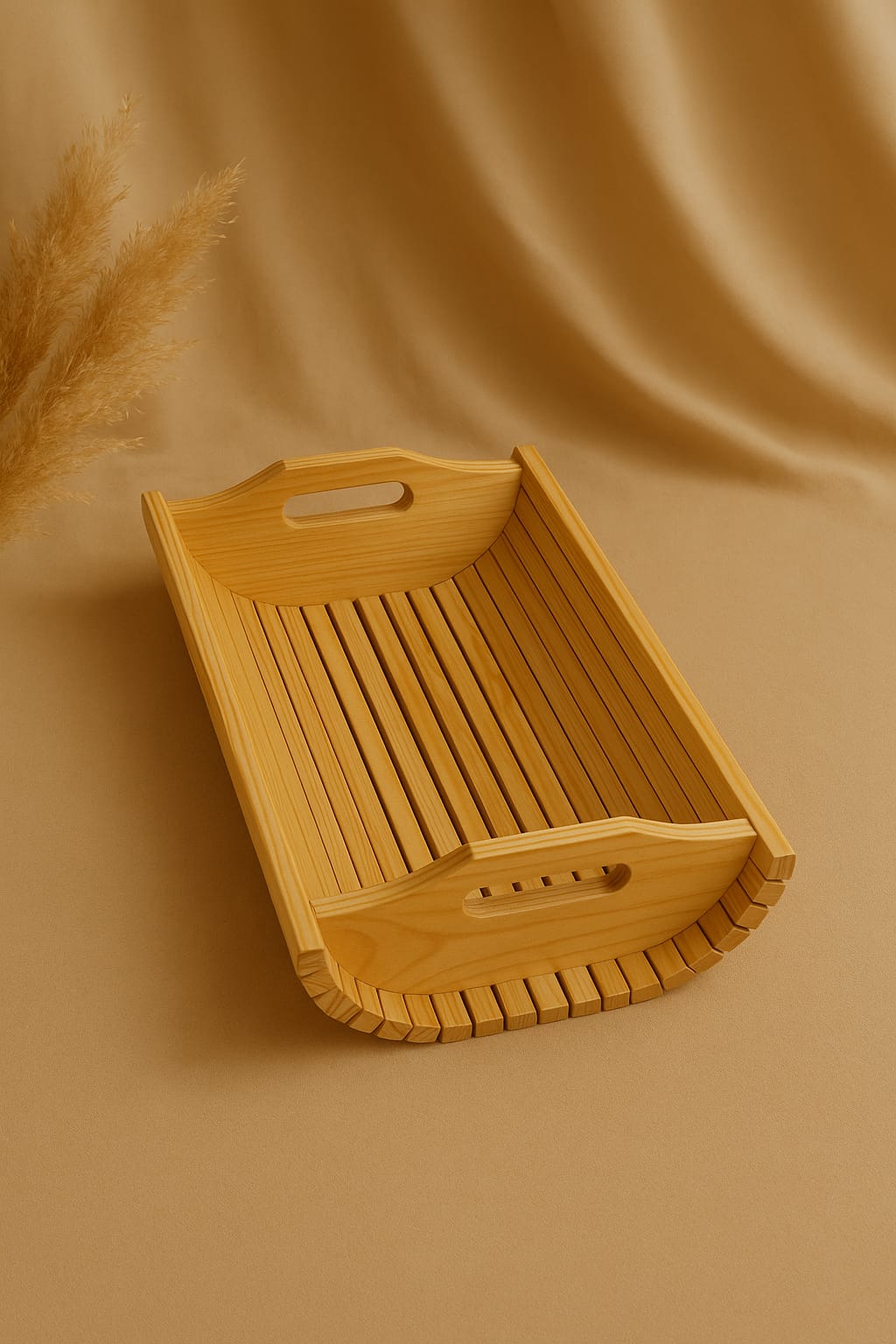 "Premium Wooden Serving Tray – Minimalist Slatted Design"