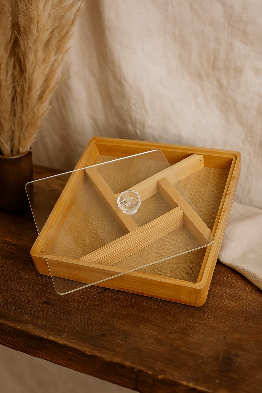 Natural Wooden Dry Fruit & Snack Box – With Acrylic Cover"