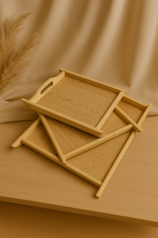 Natural Wooden Serving Tray Set with Handles – Minimalist Home & Kitchen Décor