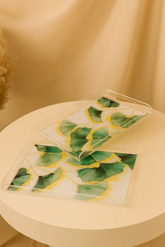"Elegant Ginkgo Leaf Acrylic Tray – Decorative & Functional Home Accent"