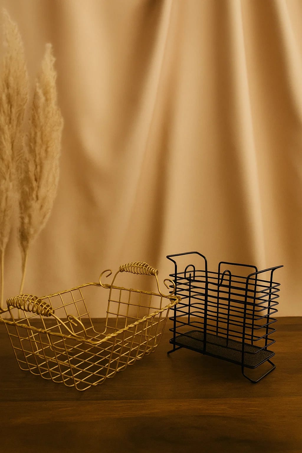 Elegant Metal Wire Storage Baskets – Gold & Black