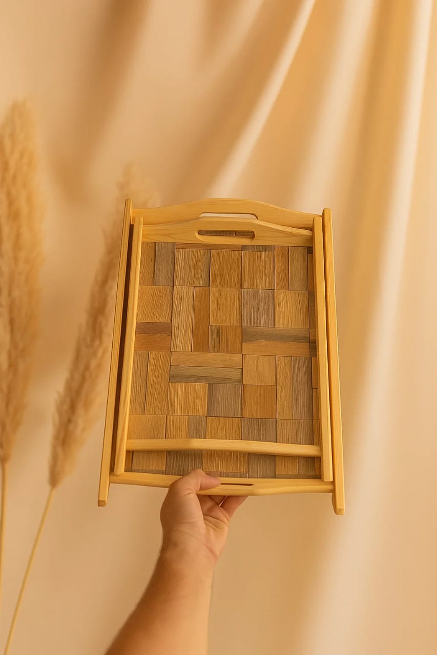 Natural Wooden Serving Tray Set with Handles – Minimalist Home & Kitchen Décor