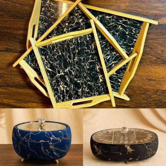 STEEL BOWL HOTPOT - DRY FRUITS - WOODEN TRAY SET