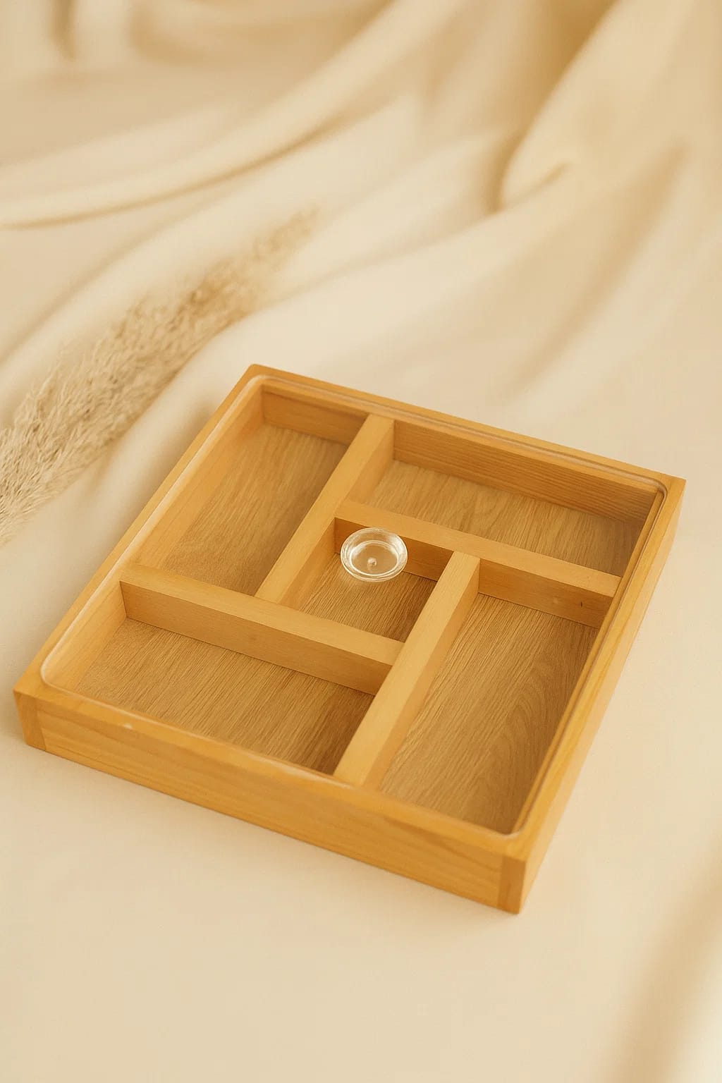 Natural Wooden Dry Fruit & Snack Box – With Acrylic Cover"