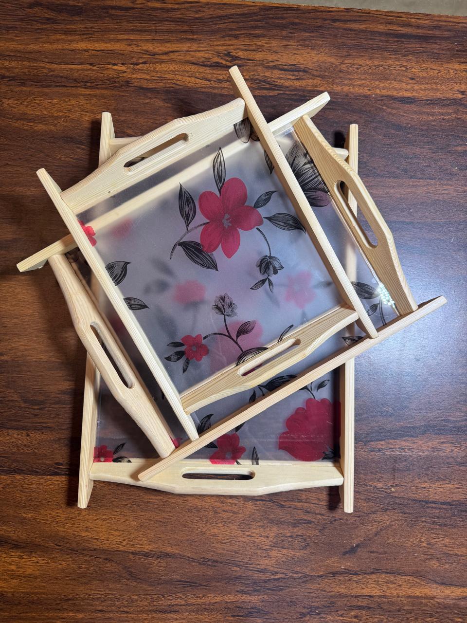 "Premium Wooden & Acrylic Serving Tray Set - Durable & Chic"