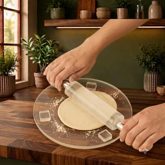 Crystal Acrylic Rolling Pin with Matching Board — Non-Stick Roti Rolling Set