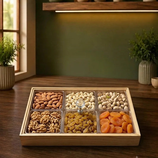 Wooden Acrylic Dry Fruits Box – 6 Section Premium Dry Fruit Organizer