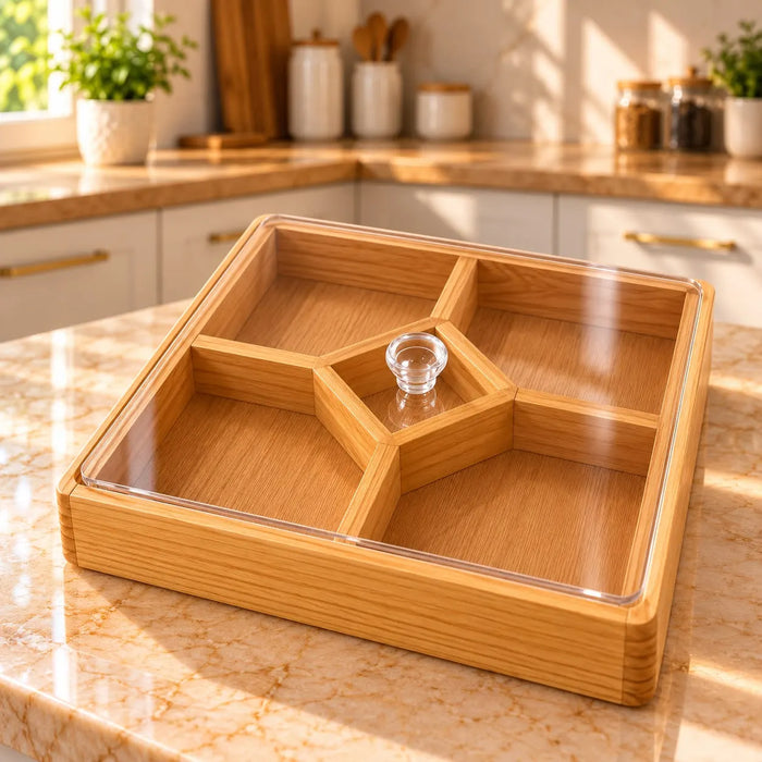 Natural Wooden Dry Fruit and Snack Box with Acrylic Cover — Handcrafted Serving and Storage Piece