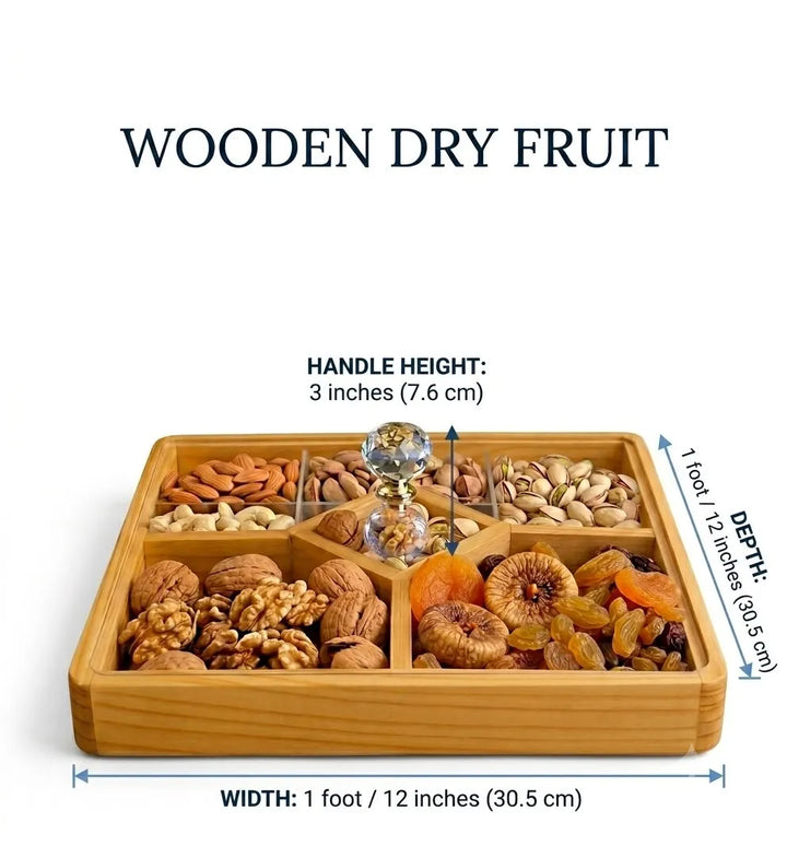 Natural Wooden Dry Fruit and Snack Box with Acrylic Cover — Handcrafted Serving and Storage Piece