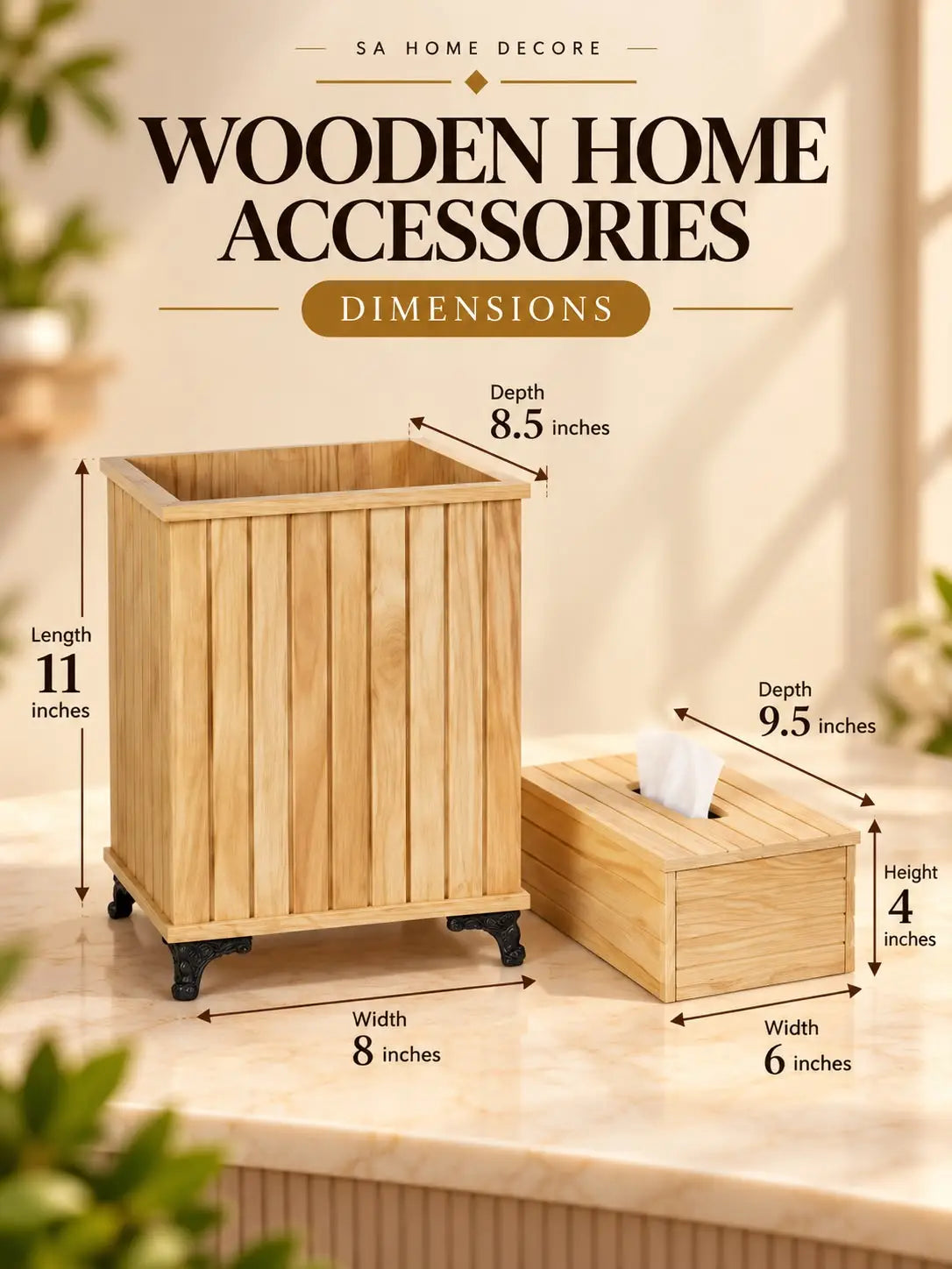 Wooden Kitchen & Home Organizer Combo – Tissue Box, Spice Rack & Storage Basket
