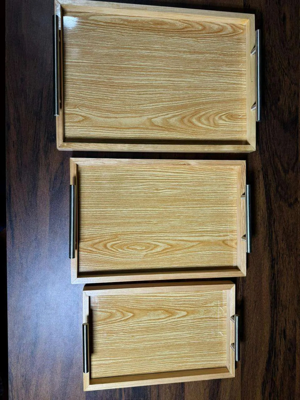 Premium wooden tray with steel bar handles kitchen Pakistan